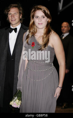 Princess Beatrice and her boyfriend Dave Clark arrive for the Children in Crisis fundraising dinner held at Old Billingsgate Market in central London. Stock Photo