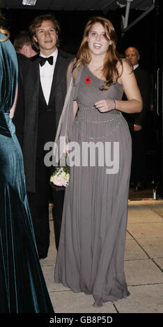 Princess Beatrice and her boyfriend Dave Clark arrive for the Children in Crisis fundraising dinner held at Old Billingsgate Market in central London. Stock Photo