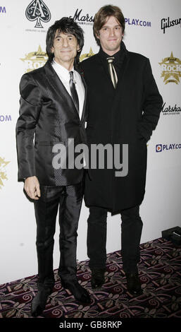 Ronnie Wood and his son Jesse Wood arriving at the Classic Rock Roll of Honour Awards, Park Lane Hotel, central London. Stock Photo