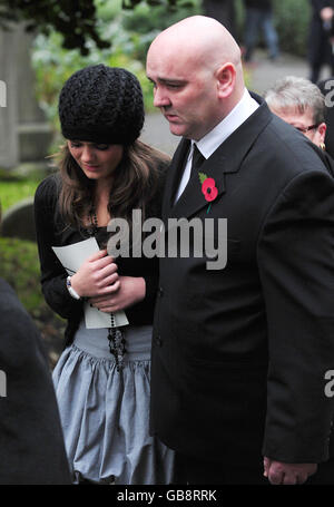 Bethany Lappin and John Lappin, sister and father of murdered Joseph Lappin, after the funeral service for Joseph at St Oswald's Church, Old Swan, Liverpool. Stock Photo