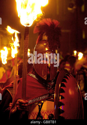 Bonfire Night. Lewes Bonfire Society's parade through Lewes, in East Sussex, as part of their bonfire night celebrations. Stock Photo