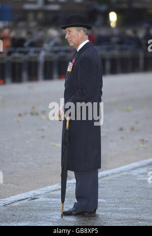 The Prince of Wales as Colonel-in-Chief of the Welsh Guards at a wreath laying ceremony at the Guards Memorial in Horseguards Parade, London. Stock Photo