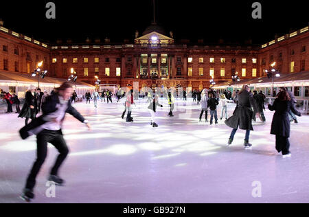General view of the opening night of the ice rink at Somerset House in London.