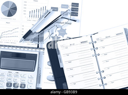 Business and financial graph and figure report on desk in the office Stock Photo