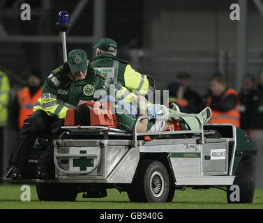 Ireland's David Wallace is stretchered off after he was injured against Argentina during the Guinness Series 2008 match at Croke Park, Dublin, Ireland. Stock Photo