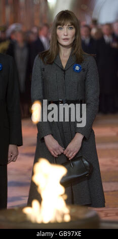 Madame Sarkozy in the building of the eternal flame, at the Military Cemetary in Verdun eastern France, this morning. Stock Photo