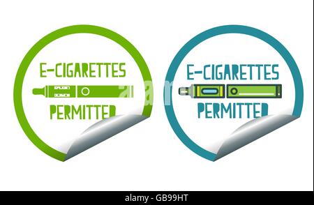 Electronic cigarettes permitted sticker label sign set Stock Vector