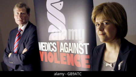 Health secretary Nicola Sturgeon (right) and Justice secretary Kenny MacAskill launch the Medics Against Violence campaign at the Southern General Hospital in Glasgow. Stock Photo