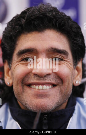 Argentina coach Diego Maradona during a press conference at the Radisson Hotel in Glasgow. Stock Photo