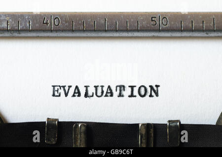 word evaluation typed on old typewriter Stock Photo