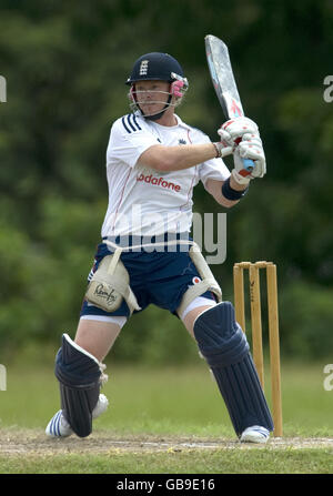 Cricket - Stanford Super Series - England Nets Session - Falmouth Cricket Ground. England's Ian Bell hits out during the nets session Stock Photo