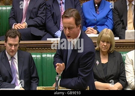 Conservative Party leader David Cameron during Prime Ministers Questions at the House of Commons. Stock Photo