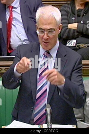 Chancellor Alistair Darling speaks during a pre-budget report debate in the House of Commons, London. Stock Photo