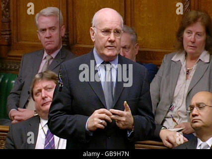 Former Home Secretary John Reid speaks in the House of Commons, central London. Stock Photo