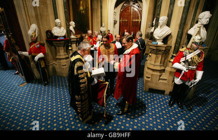 Justice Minister Jack Straw reads through Queen Elizabeth II's speech prior to the State Opening of Parliament in central London. Stock Photo