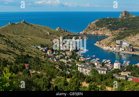 Balaklava is a popular Crimean resort. Balaklava bay former submarine base. Stock Photo