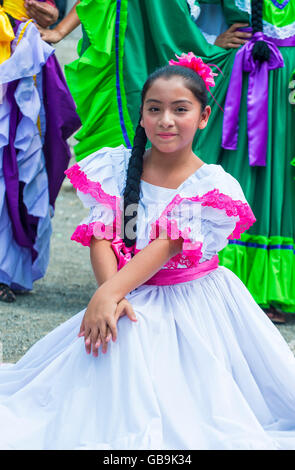 Salvadorian dancers perform during the Flower & Palm Festival in Panchimalco, El Salvador Stock Photo