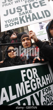 Aisha Al Megrahi, wife of the Lockerbie bomber Adbeldbaset Ali Mohmed Al Megrahi and his son Khalid, pictured during a candle-lit vigil to highlight alleged miscarriages of justice outside the Scottish Parliament in Edinburgh. Stock Photo