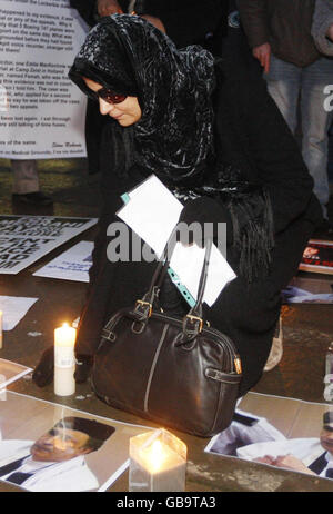 Aisha Al Megrahi, wife of the Lockerbie bomber Adbeldbaset Ali Mohmed Al Megrahi during a candle-lit vigil to highlight alleged miscarriages of justice outside the Scottish Parliament in Edinburgh. Stock Photo