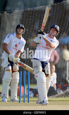 Cricket - England Training Session - Sheikh Zayed Stadium - Abu Dhabi. England's Andrew Strauss bats during a training session at the Sheikh Zayed Stadium in Abu Dhabi, United Arab Emirates. Stock Photo