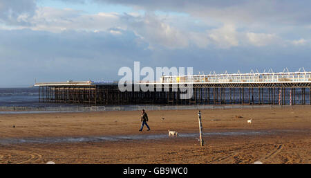 The Grand Pier at Weston-super-Mare. The Princesss Royal visited to historic pier to meet firefighters who fought the blaze that destroyed it. Stock Photo