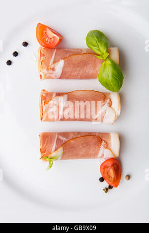 Black forest ham on parcelain plate Stock Photo