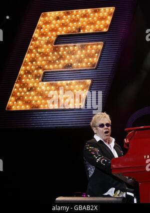 Elton John In Concert - London. Elton John performing on stage during his 'Red Piano' tour at the O2 Arena in London.
