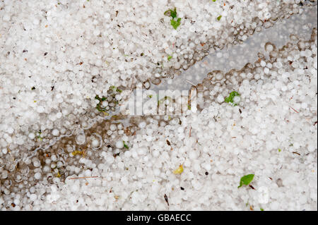 hail, mud and water on the ground after hurricane Stock Photo
