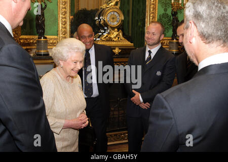 Britain's Queen Elizabeth II at a reception for the Australian Touring Rugby Team, at Windsor Castle, Windsor.
