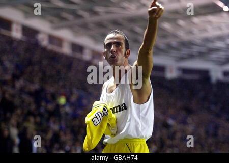 Charlton Athletic's Paolo Di Canio celebrates after scoring from the penalty spot Stock Photo