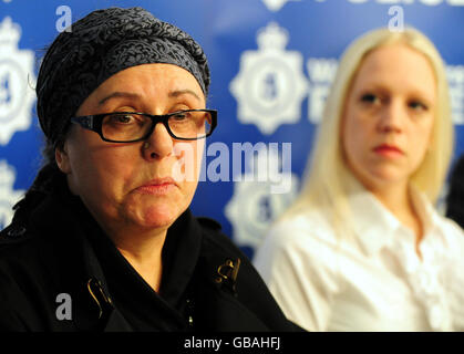 Gerry Tobin's mother Maria Hutton (left) and his Fiancee Rebecca Smith during a press conference in Birmingham. Stock Photo