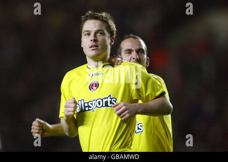 Charlton Athletic's Scott Parker (l) celebrates his goal with Paolo Di Canio (r) Stock Photo