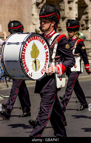Drummer of the Grenadiers of Sardinia during the parade on June 2 in Rome, Republic Day Stock Photo
