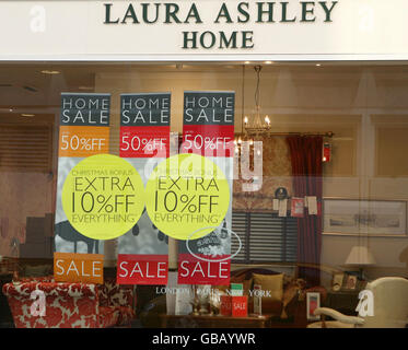 A general view of a Laura Ashley store in South West London as the home furnishings and fashion retailer today said UK like-for-like sales were down almost 10% in the tough trading climate. Stock Photo