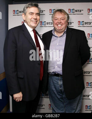 Prime Minister Gordon Brown in the studio with LBC presenter Nick Ferrari during his visit to open the Headquarters of Global Radio in Leicester Square, central London. Stock Photo