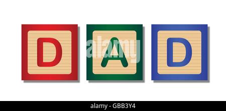 A collection of wooden block letters spelling the word DAD. Stock Vector