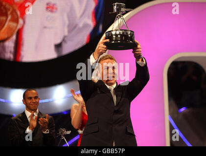 2008 BBC Sports Personality Of The Year winner Chris Hoy, 2nd place Lewis Hamilton and 3rd place Rebecca Adlington during the BBC Sport Personality of the Year Awards at the Liverpool Echo Arena, Liverpool. Stock Photo