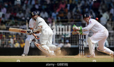 India's Sachin Tendulkar bats during the fifth day of the First Test Match at the M. A. Chidambaram Stadium in Chennai, India. Stock Photo