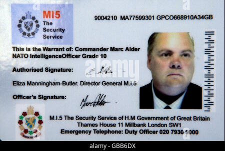 Undated collect of the fake MI5 ID card which belonged to Marcus Alder ...