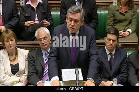 Prime Minister Gordon Brown makes a statement regarding an inquiry into the Iraq war at the House of Commons. It is expected that the Prime Minister will face calls for a full independent inquiry into the origins and conduct of the Iraq War, as he gives MPs details of his plan to bring British troops home after six years and 178 deaths. Stock Photo