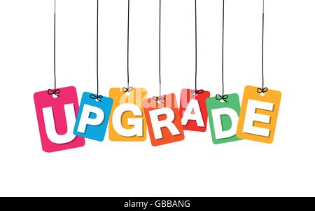 Vector colorful hanging cardboard. Tags - upgrade Stock Vector