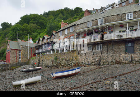 Lifeboat Station & Crazy Kates Cottage, Clovelly Harbour, Devon Stock Photo