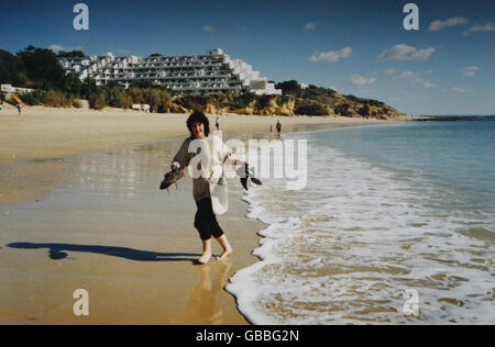 Undated collect photograph of terminally ill multiple sclerosis (MS) sufferer Val Mackay, who wants the right to die, on a beach in Portugal on holiday about a decade ago. Stock Photo