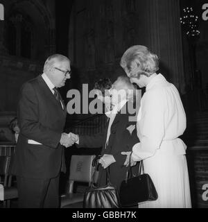 Prime Minister James Callaghan in company with Opposition leader Margaret Thatcher at Westminster Hall when they met 96 year old suffragette Dame Margery Corbett Ashby at the official opening of 'A Right to Vote', an exhibition marking the 50th anniversary of equal voting rights. Stock Photo