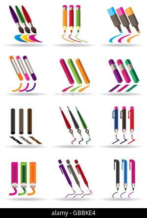 Writing drawing and painting tools icons set - vector illustration Stock Vector