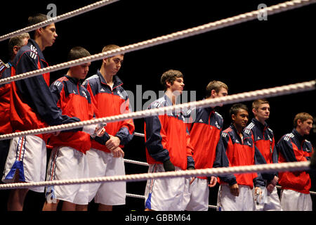 Boxing - ABA Boxing International - England v Germany - National Indoor Arena. Team England line up in the ring Stock Photo