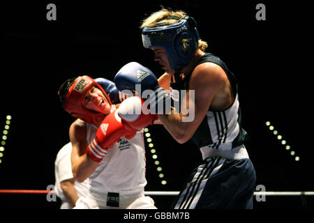 England's Danny Lawlor (left) in action against Germany's Tom Langelotz during their 57kg Senior bout Stock Photo