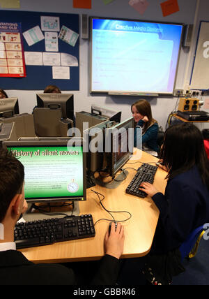 Pupils study in the IT/Media suite at the Heath Park Business and Enterprise College, Wolverhampton, which has been named England's most improved school, according to league tables. Stock Photo