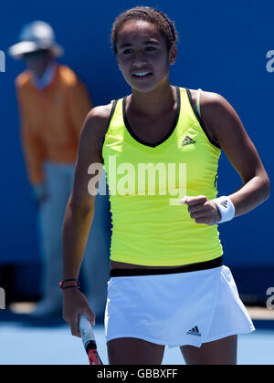 Great Britain's Heather Watson in action against Australia's Harriet Sheahan in the Junior Girls' Singles during the Australian Open 2009 at Melbourne Park, Melbourne, Australia. Stock Photo