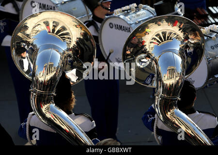 Marching band perform in Trafalgar Square Stock Photo